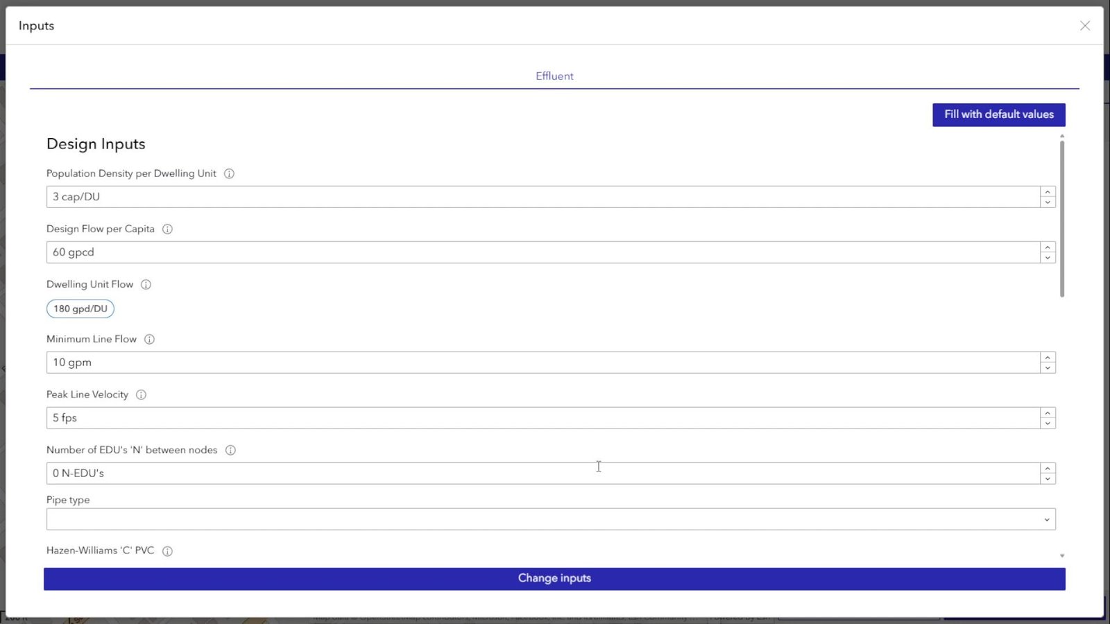 Design parameters: density, flow, pipe type